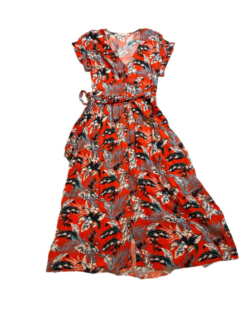 LOFT Red Tropical Floral Wrap Maxi Dress, women’s six 4